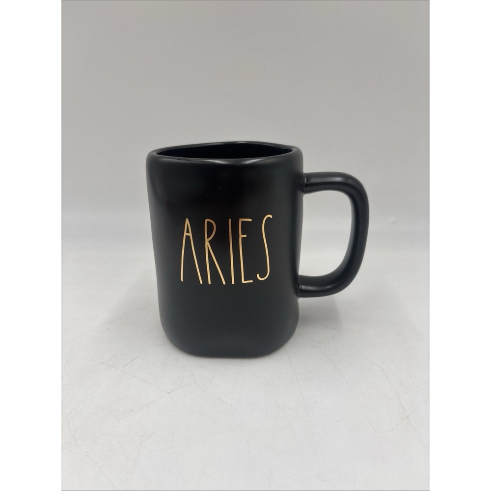 Aries Rae Dunn Matte Black Coffee Mug – Large 24 oz Capacity with Gold Lettering